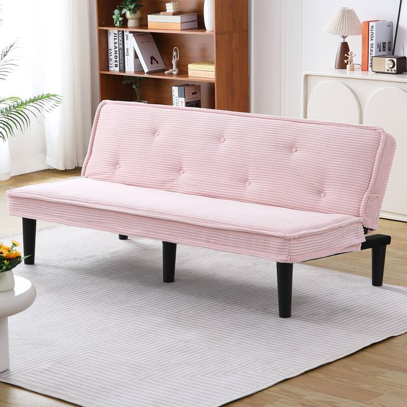 This 66-inch corduroy sofa bed can switch between the two comfortable forms