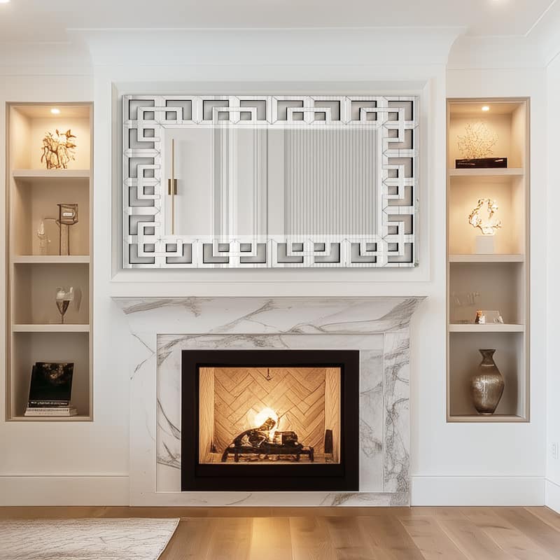 Large Elegant Geometric Border Beveled Decorative Wall Mirror for Home - 40in.Wx28in.H
