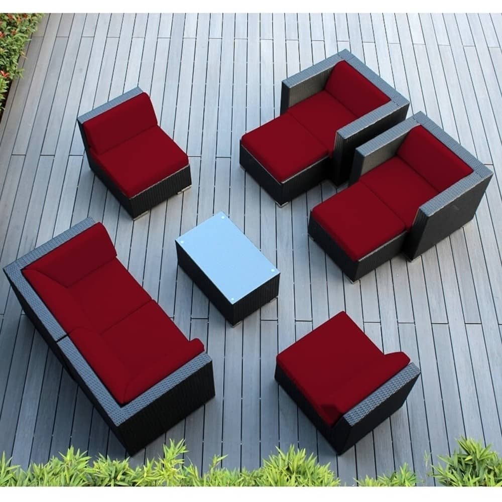 Ohana Outdoor Patio 9 Piece Black Wicker Seating Set with Cushions - No Assembly