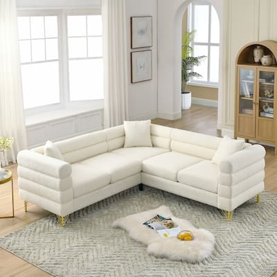 Living Room L-shaped Sectional Sofa Teddy Fabric Corner Couch
