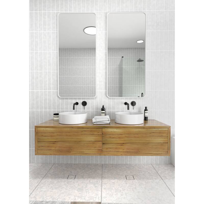 Glass Warehouse 48 in. H x 22 in. W Radius Corner Stainless Steel Framed Mirror