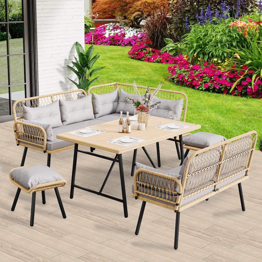 Moasis 6-Piece Patio Wicker Furniture Conversation Set - 6 Pcs