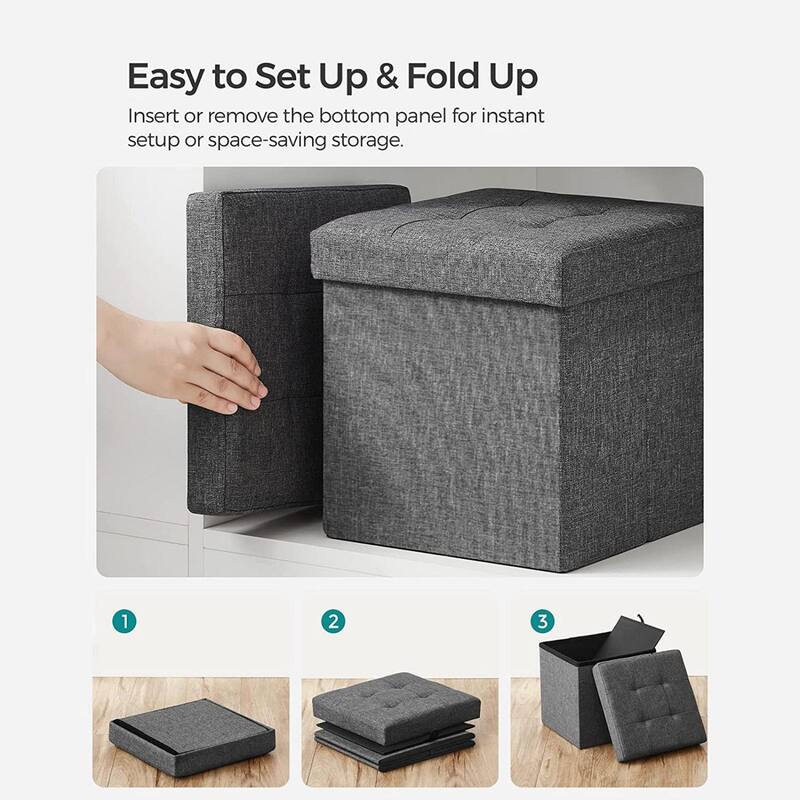 11.8-Inch Foldable Storage Square Ottoman with Tufted Design Perfect for Bedroom or Dressing Room