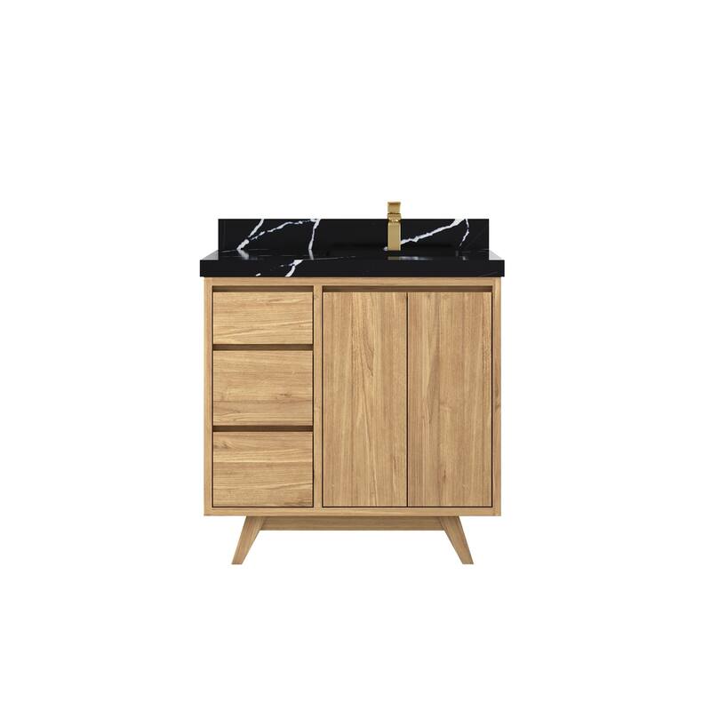 Willow Collections 36 in. W x 22 in. Madison Teak Single Right Offset Sink Bathroom Vanity with Countertop