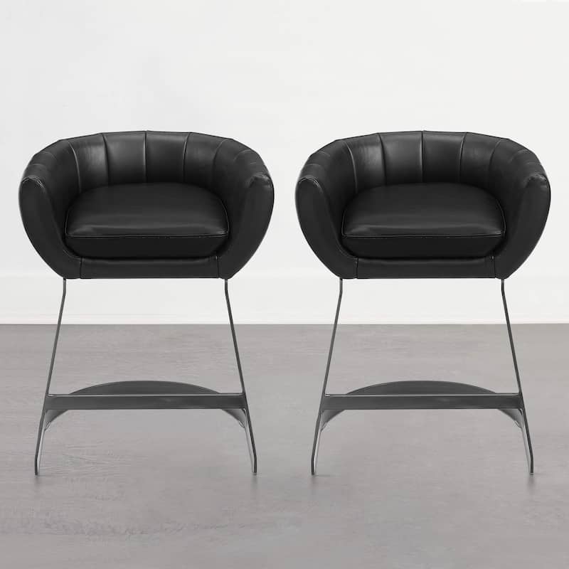 Art Leon Genuine Leather Barstool Counter Stool - Set of 2 - Black