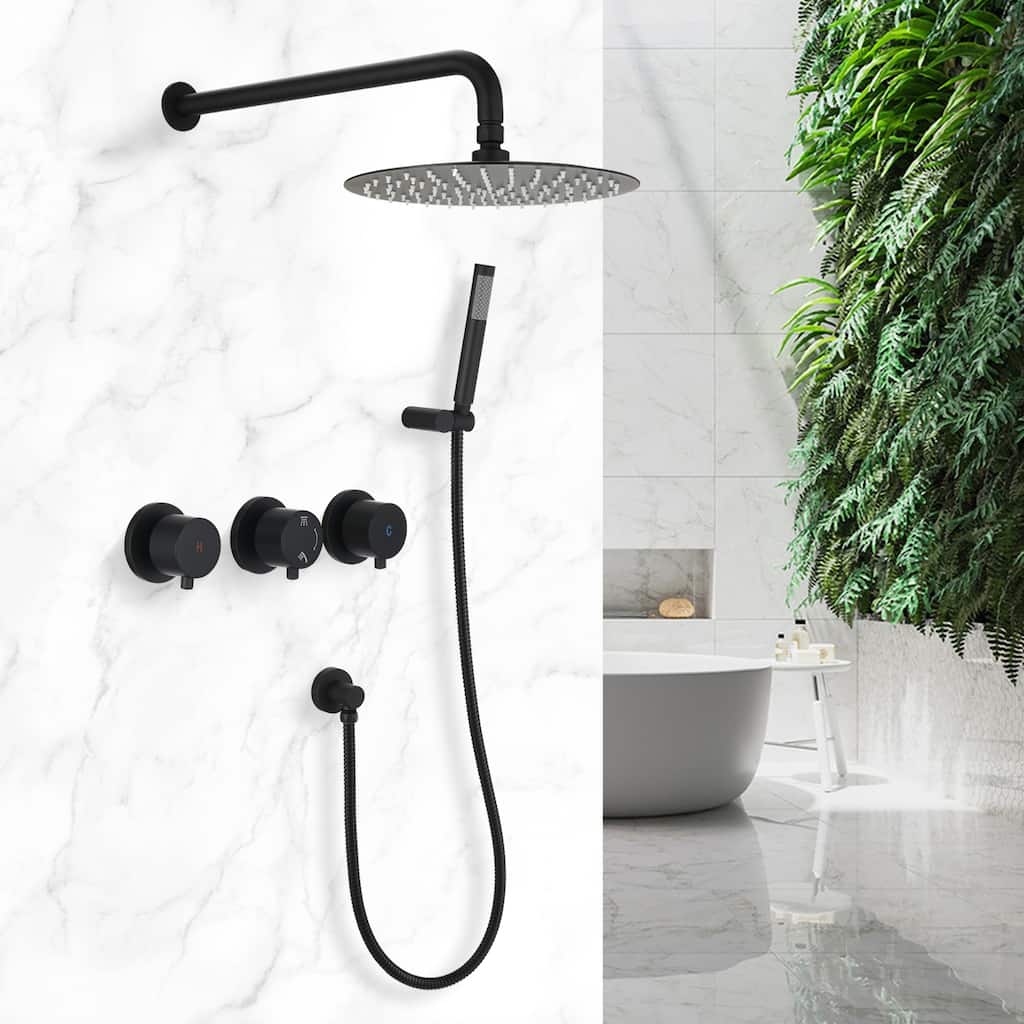 Proox 10 inch. Rain Shower Faucet System Wall Mount Round Shower Head Hand Shower Set w/ Rough-in Valve