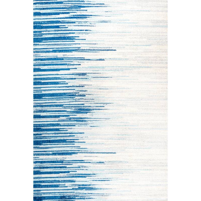 JONATHAN Y Shore Modern Half-Stripe Area Rug - 5 X 8 - Blue/Cream