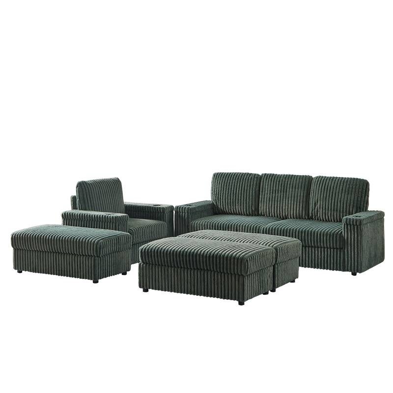 Anmytek Corduroy 3-Seater Deep Seat Sofa & Single Recliner With Cup-Holding Grooves
