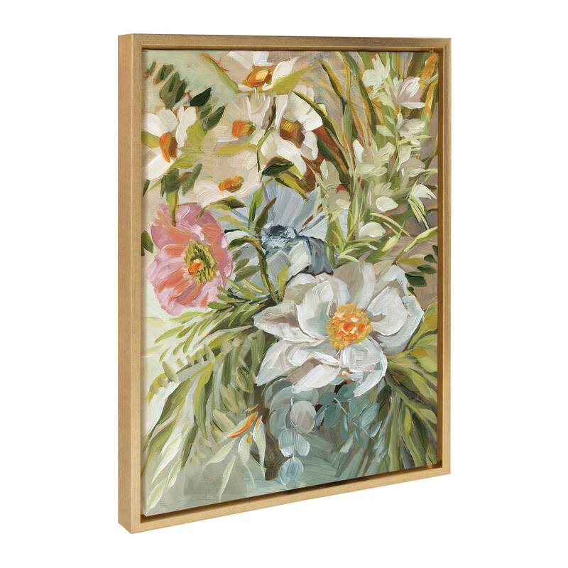 Kate and Laurel Sylvie Flower Garden Framed Canvas by Annie Quigley - 18x24 - Gold