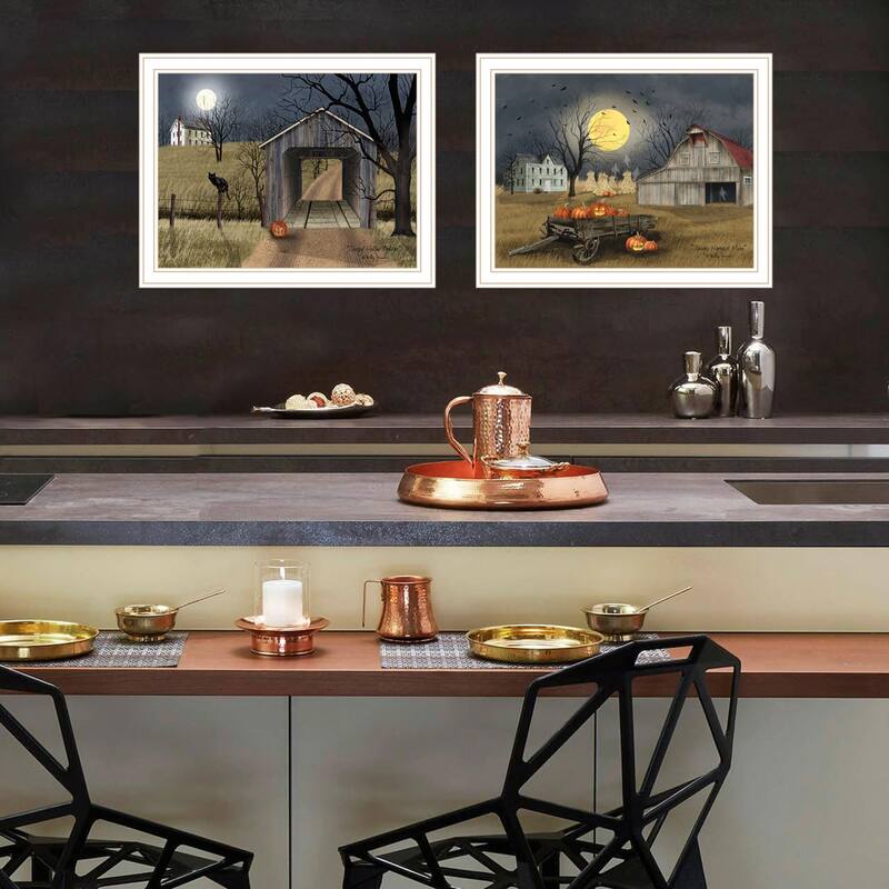 2-Piece Framed Wall Art Set - Halloween Season in the Country, White Frame