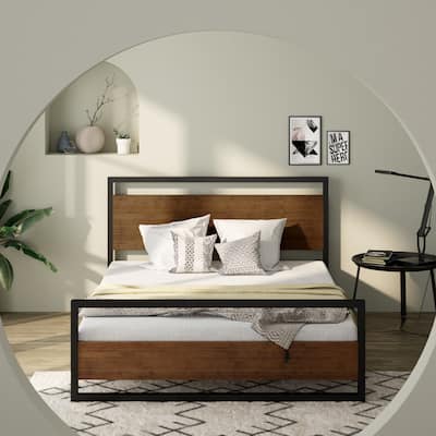 Priage by ZINUS Bamboo and Metal Platform Bed Frame with Headboard and Footboard - Brown