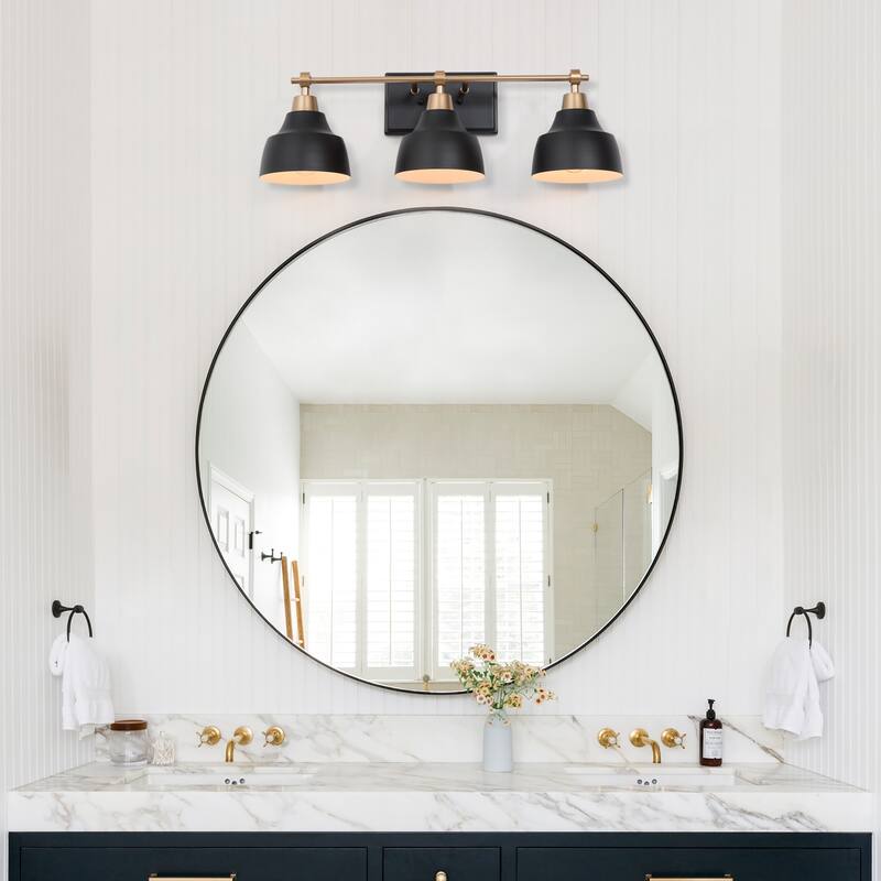 Modern Farmhouse Black Gold 3-Light Bathroom Vanity Lights Dimmable Wall Sconces