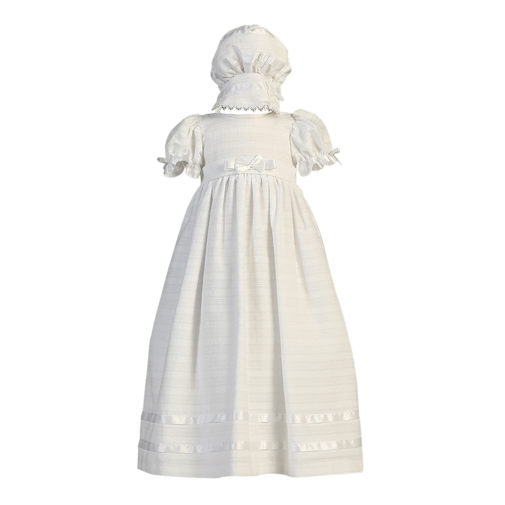 Lito Baby Girls White Embroidered Tulle Gown Bonnet Baptism Set 0-12M