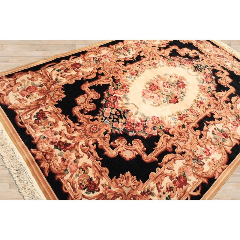 6x9 Hand Knotted Wool Ivory French Aubusson Savonnerie Botanical 300 KPSI Rug - 6' x 9'