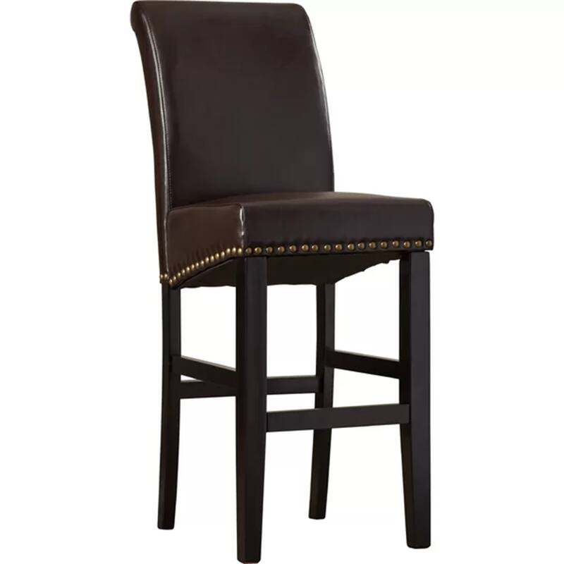 Modern Set of 2 Leather Counter Stools with Nail head Decoration and Upholstered for Bedroom and Dining Room