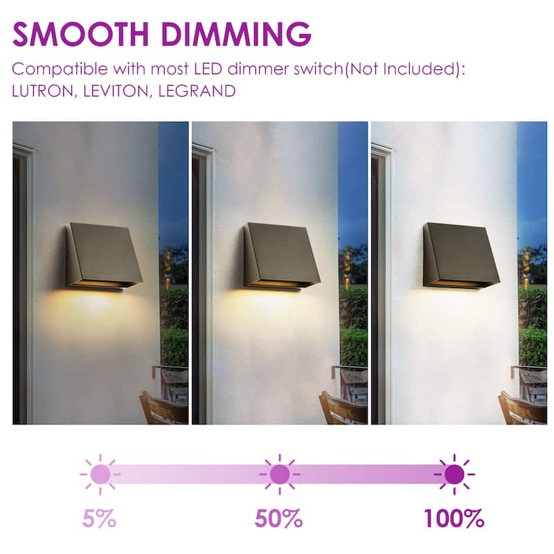 1-Light 5" H Industrial Black Triangular Aluminium Integrated LED Hardwired Outdoor Wall Light - 5 in. W x 5 in. H x 3.94 in. D