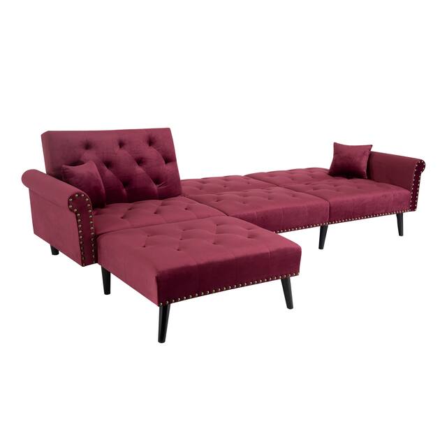 2 Pieces Convertible Reversible Sectional Sofa Velvet Sofa Sleeper Chaise