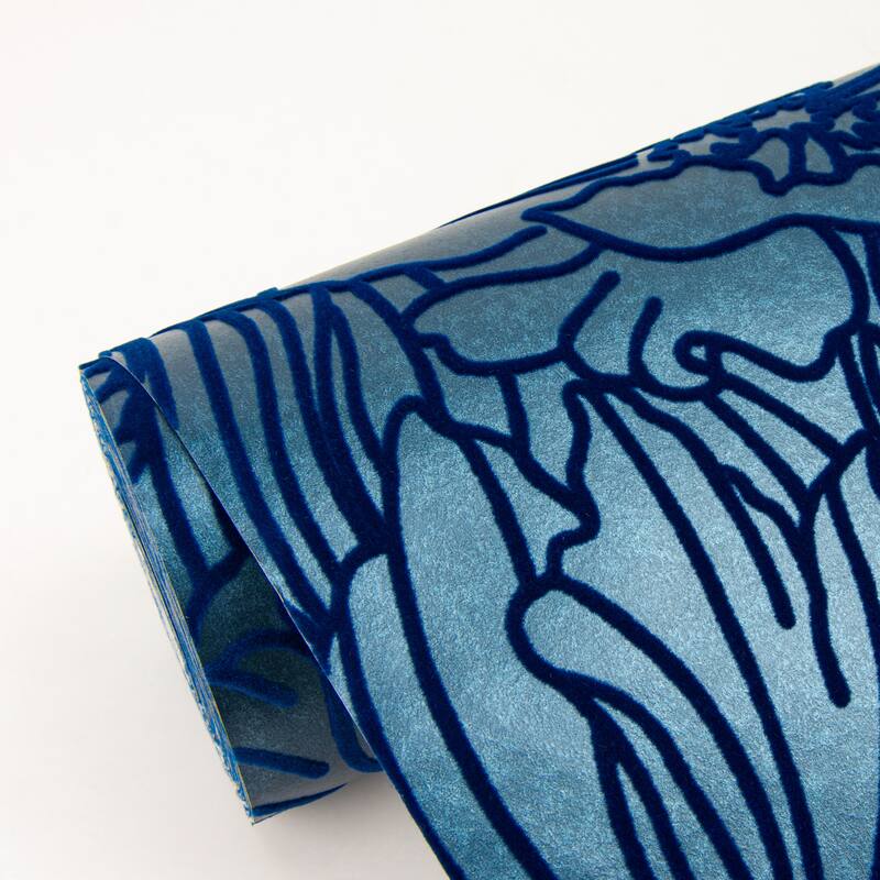 A-Street Prints Selwyn Flock Dark Blue Floral Wallpaper