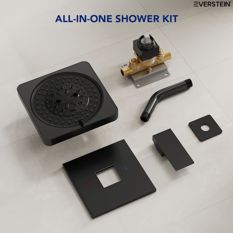 Square Shower System with 7 Spray Modes and Pressure Balance Valve