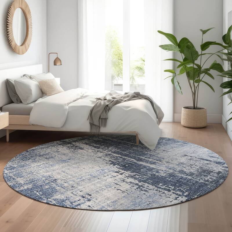 Premium Washable Super Soft Abstract Ombre Mayfield Rug - Navy - 8' x 8' - Round
