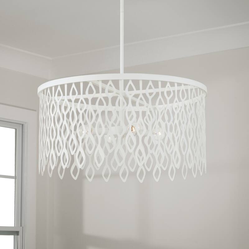24W x 23.5H Lasercut Metal Pendant in Matte White Modern Motif