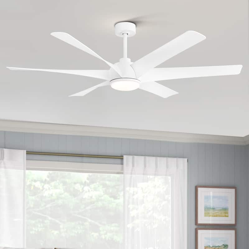 65-in Indoor Large LED Ceiling Fan with Light Remote (6-Blade) - White