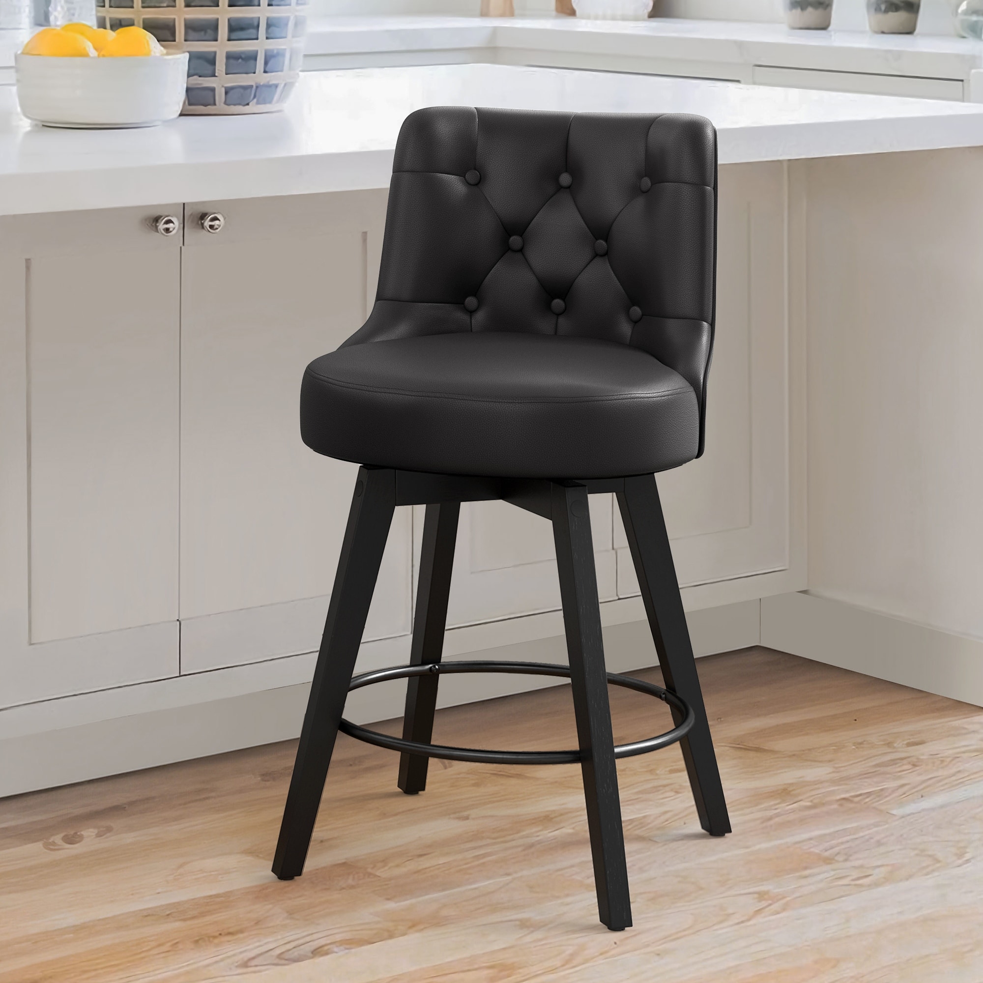 26" Counter Height Swivel Bar Stools with Solid Wood Frame - 26" H