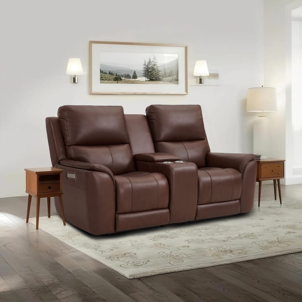 77''W Premium Genuine Leather Triple-Power Double Width loveseat with Zero Gravity, USB & Type-C Ports