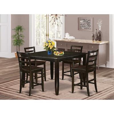 HomeStock 5-Pc Square Cappuccino Finish Solid Wood Top Dining table with 4 Chairs