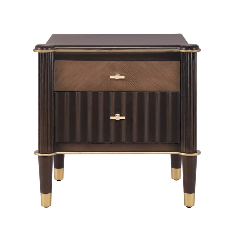 Christopher Knight Home - Lunaro Modern Fluted Nightstand with Wooden Legs and Drawers