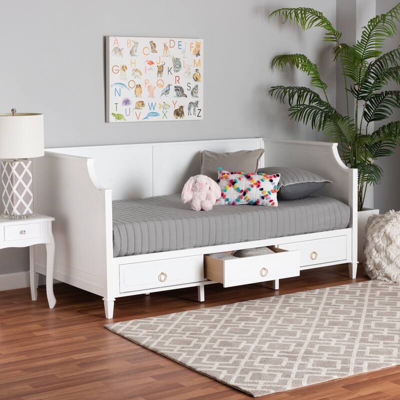 Lowri Classic and Traditional White Finished Wood 3-Drawer Daybed