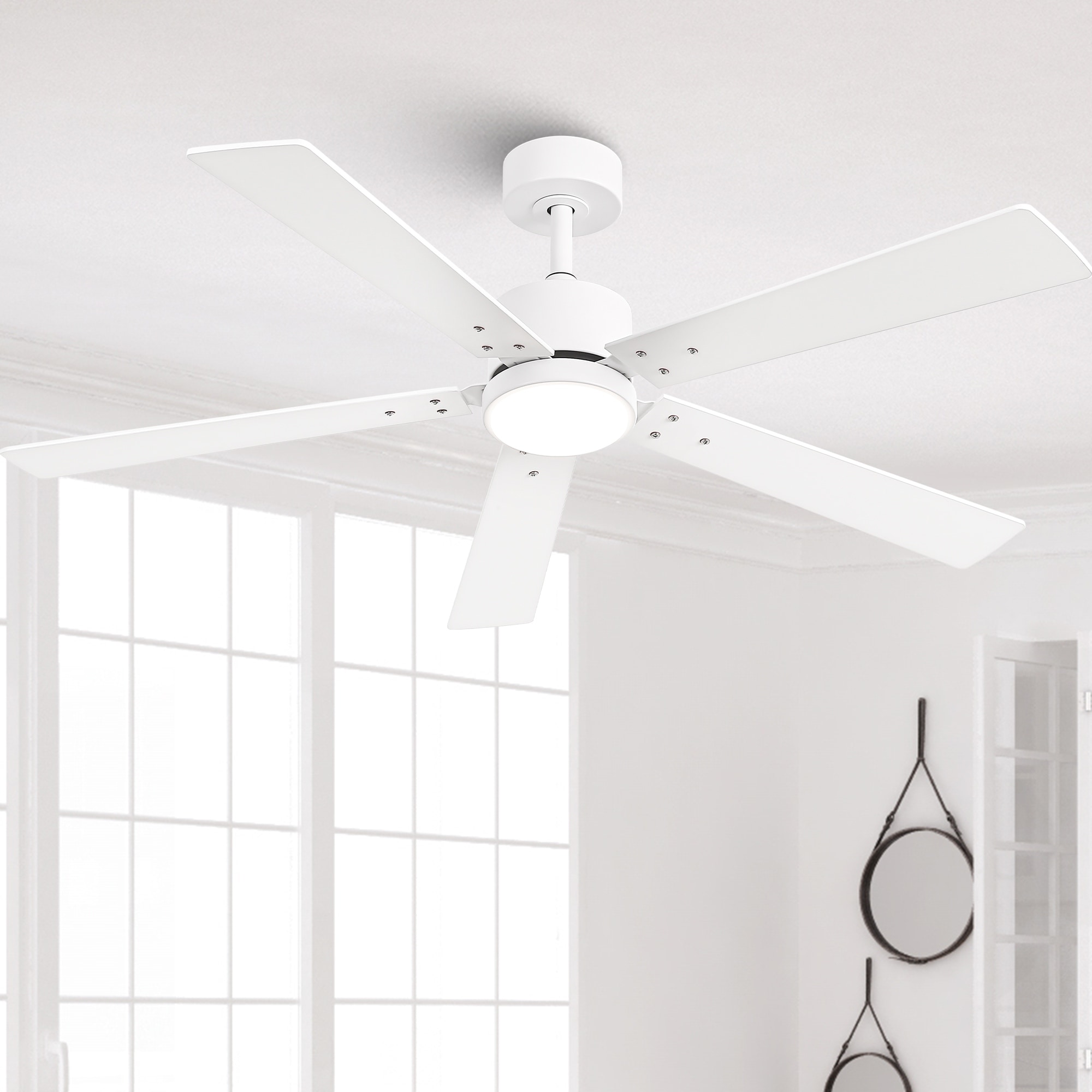 Vaczon 52" Modern Wooden 5-blade White Indoor Ceiling Fan with Light and Remote