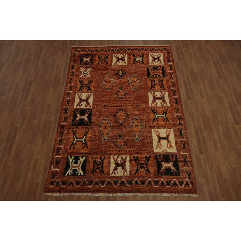 Hand Knotted Oriental 100% Wool Carpet Modern Tribal Oranges & Rust Moroccan Area Rug - 10' 0'' X 6' 8''