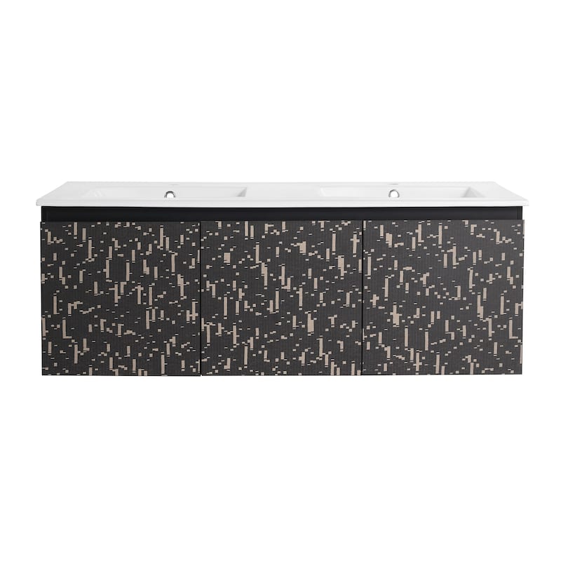 Plywood Wall Mounting Bathroom Vanity Set in Black with Integrated Ceramic Sink