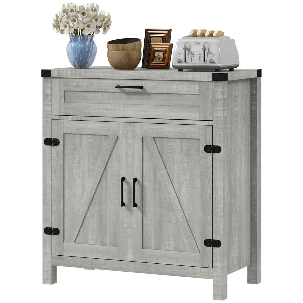 Farmhouse Buffet Cabinet with 2 Barn Doors, Drawer and Adjustable Shelf for Kitchen