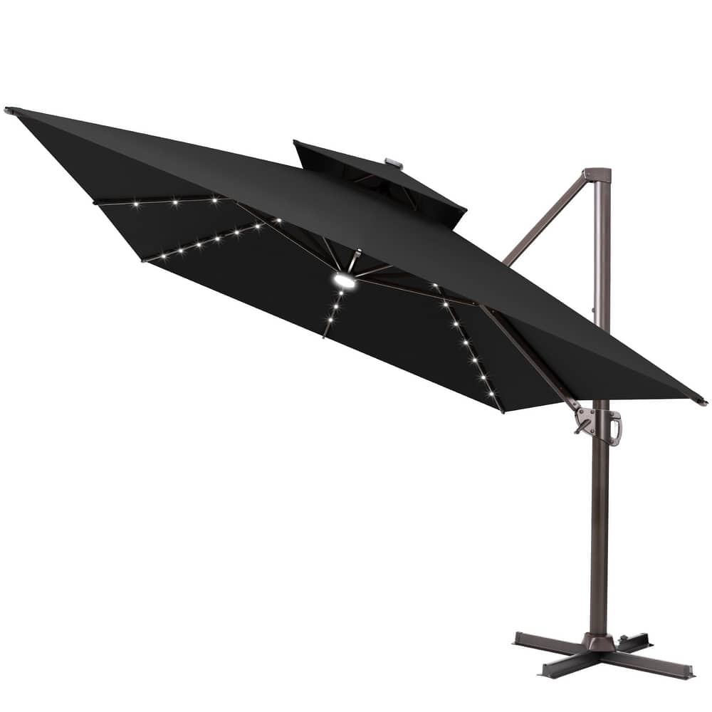 13 x 10 ft Outdoor Solar Powered LED Patio Cantilever Umbrella
