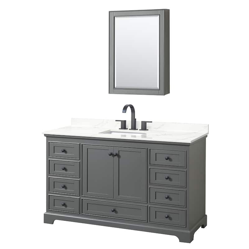 Wyndham Collection WCS202060S-QTZ-US3MED Deborah 60" Free Standing - Dark Gray / Giotto Quartz Top / Matte Black