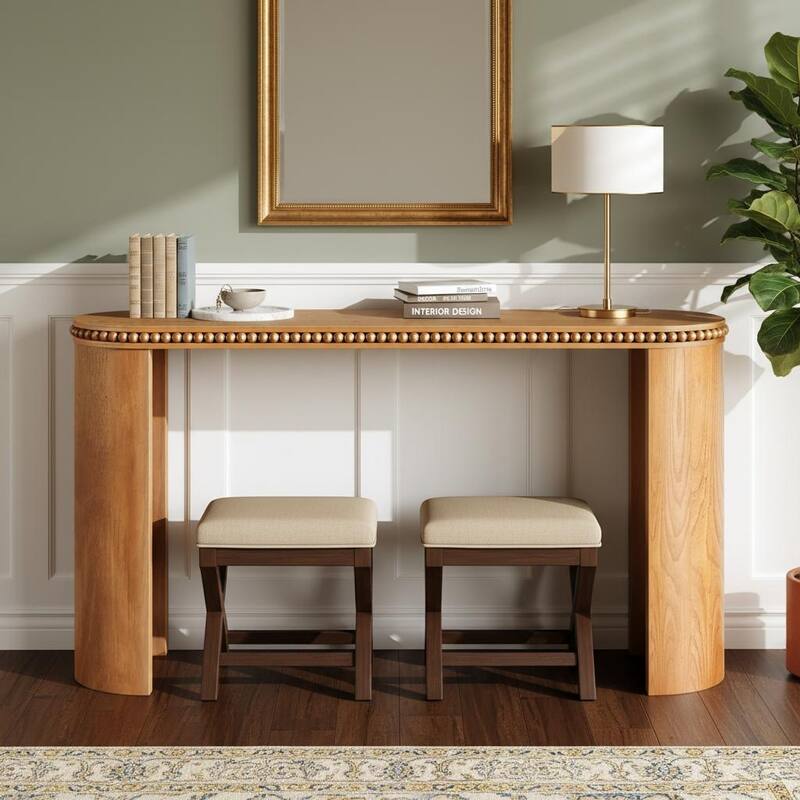 Vintage Beaded Console Table with Reversible Curved Legs by Christopher Knight Home - Brown