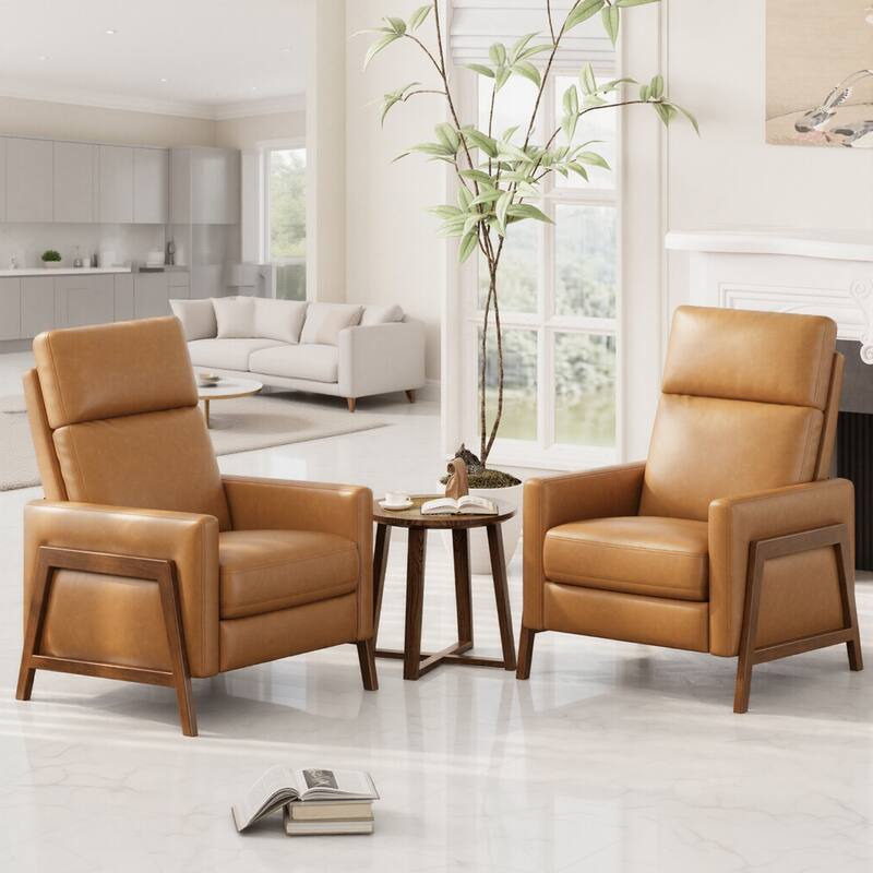 Push Back Comfy Modern Upholstered Wingback Recliner Chair - Camel