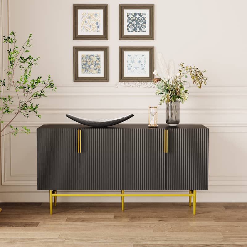 Modern Elegant 4-door Sideboard Gold Metal Handle Buffet Cabinet