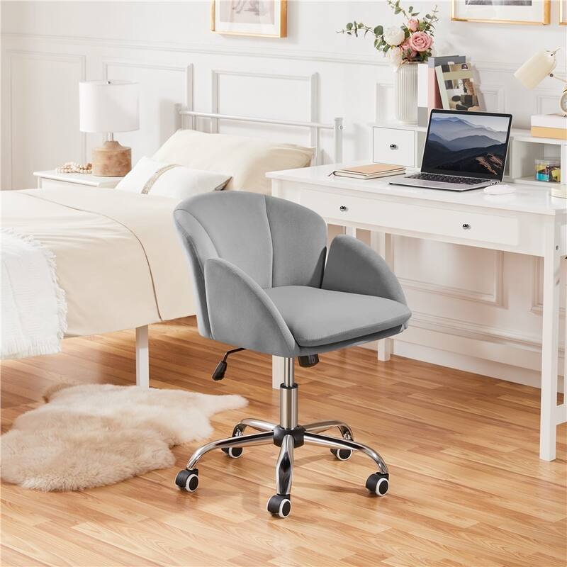 Yaheetech Modern Swivel Rolling Desk Chair Makeup Vanity Chair for Home Office - Light Gray