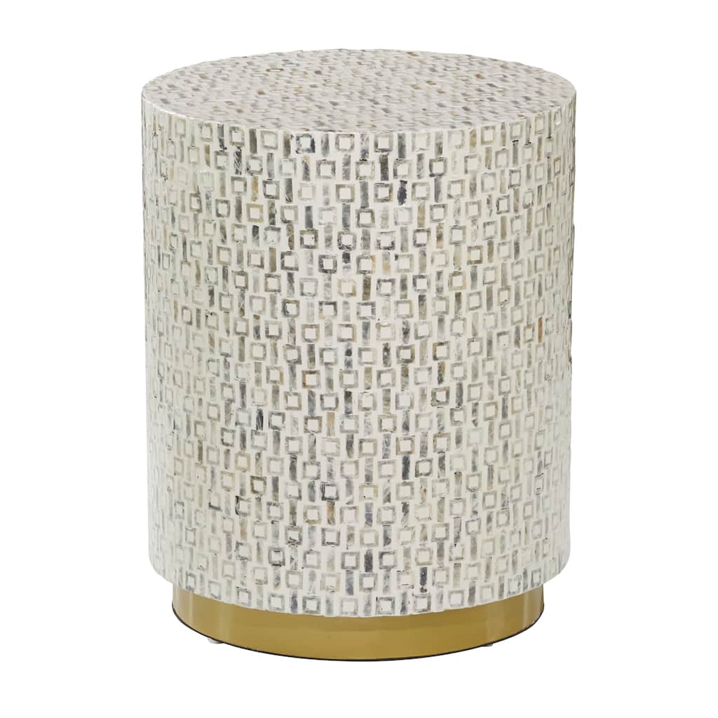 Mother of Pearl Shell Geometric Accent Table with Gold Base - White, Gray or Black - Roche River Decor