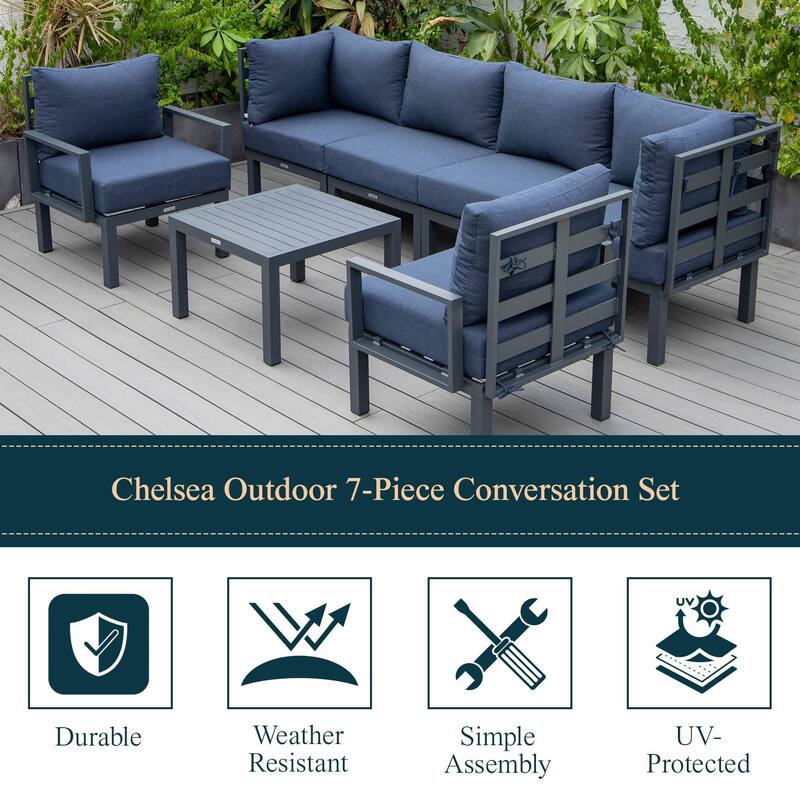 Outdoor 7-Piece Modern Patio Sectional Sofa Set Aluminum Frame W/ Coffee Table for Outdoor Summer Porch Backyard