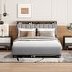preview thumbnail 2 of 9, Queen size Upholstered Platform Bed w/Twin XL Trundle & 2 drawers and Sockets & USB Ports