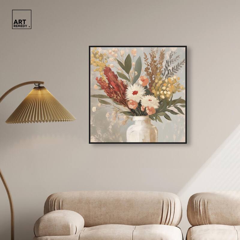 White Vase Bouquet Canvas by Art Remedy
