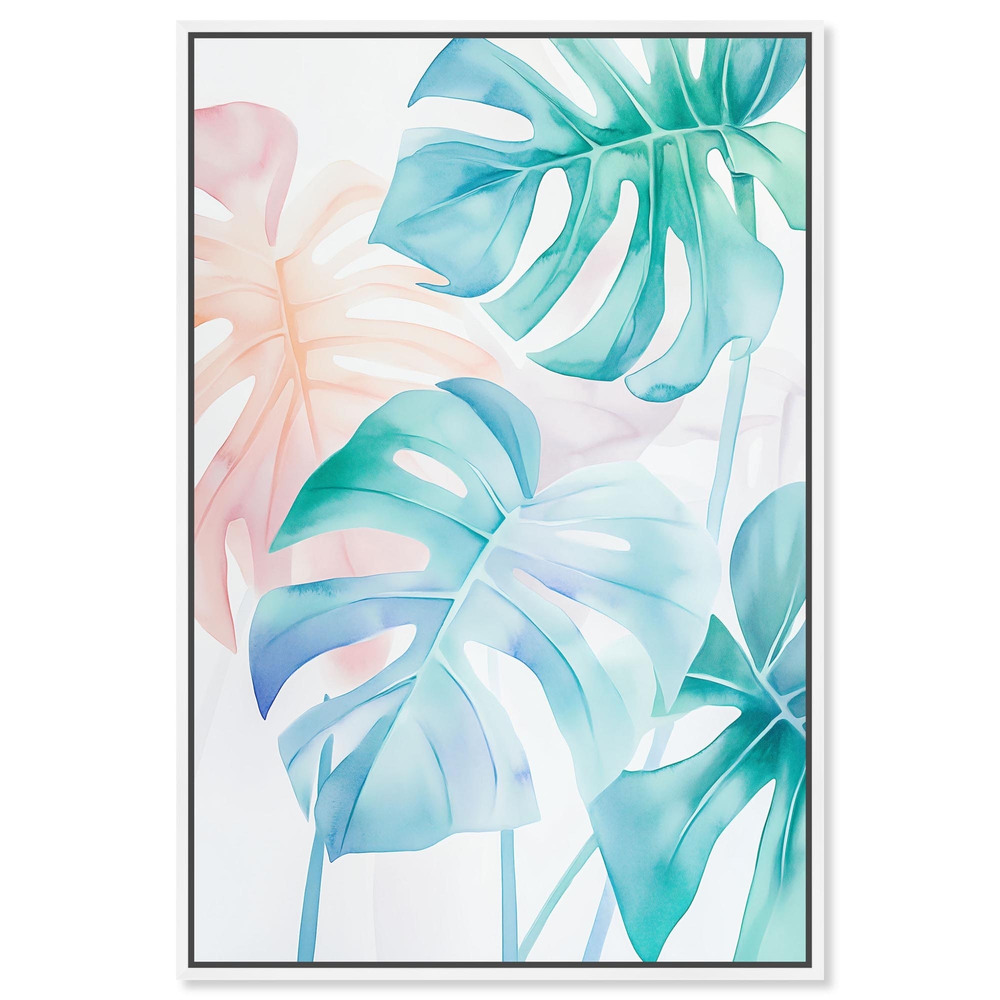 Aqua and Coral Nature Wall Decor Framed Canvas Print by Art Remedy