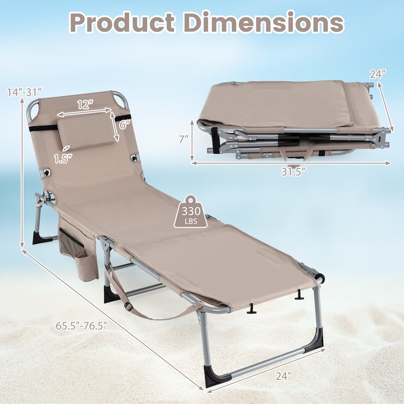 Gymax Tanning Chair w/ Face Arm Holes 4-Level Backrest & Head Pillow