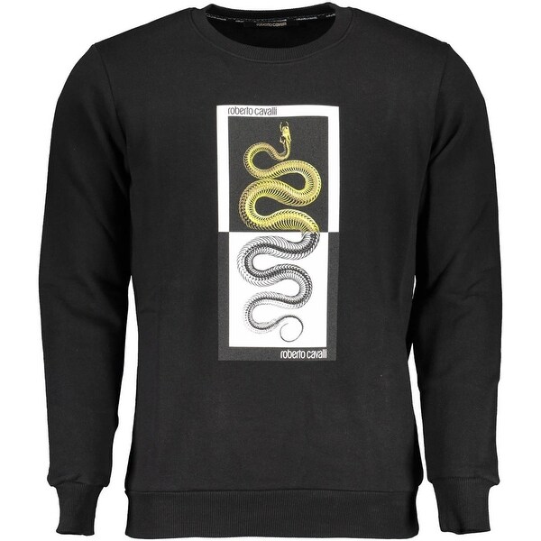 ROBERTO CAVALLI Mens Black Logo Snake Crew Neck Sweatshirt. Opens flyout.