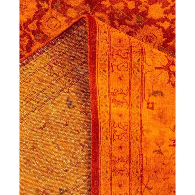 Overton Hand Knotted Wool Vintage Inspired Modern Contemporary Overdyed Orange Area Rug - 8' 10" x 12' 4"