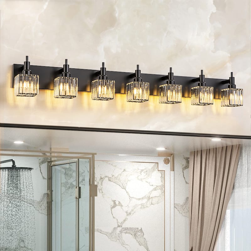 2/3/4-Light Modern Bathroom Crystal Vanity Light Wall Sconces - 51.2 - Black